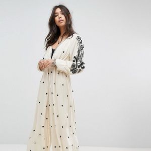 Free People Embroidered V Jumpsuit Large